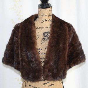 Vintage The Crescent Brown Mink Stole Shawl Jacket Pockets Women's One Size